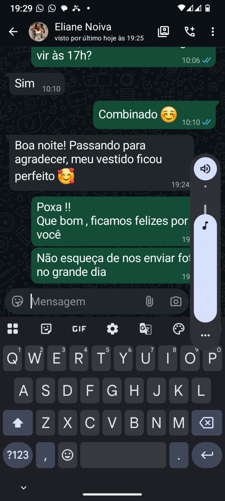 Depoimento WhatsApp de Eliane Noiva no Ateliê da Costura